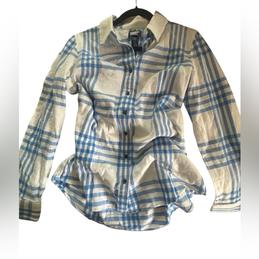 Women’s Lands End Flannel Top
Blue & white, Size Medium, like new